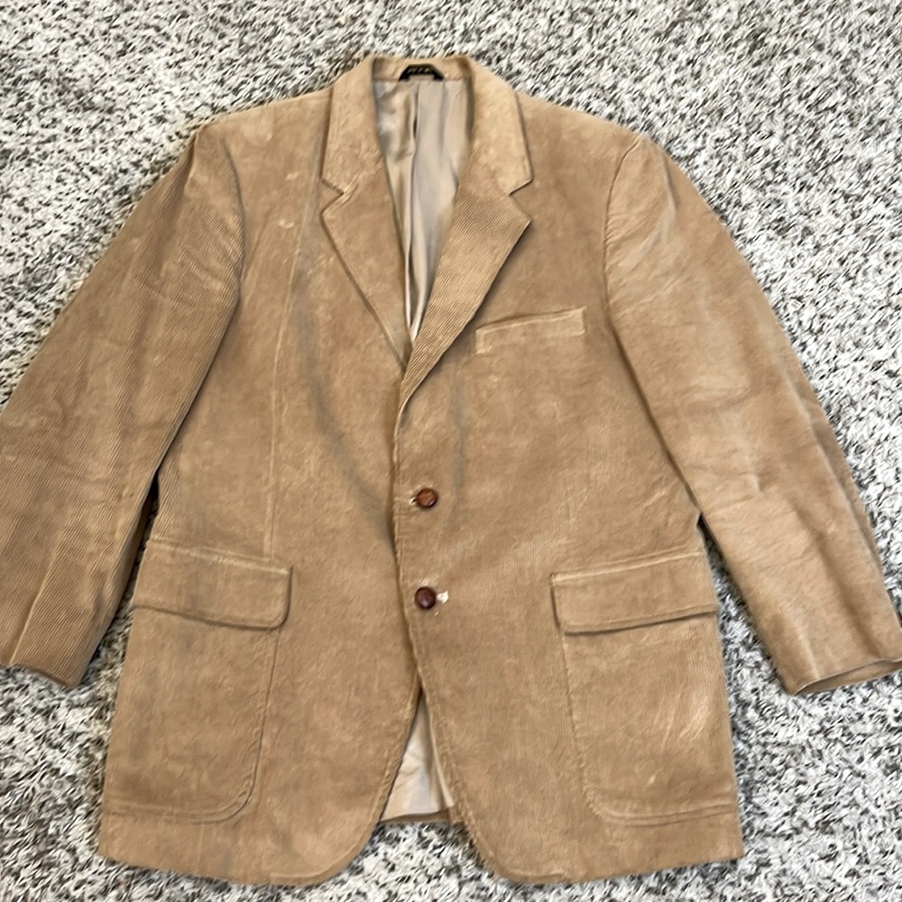 Vintage 70s Corduroy Tan Tailored Fit Classic Sport Coat Jacket Size 46L